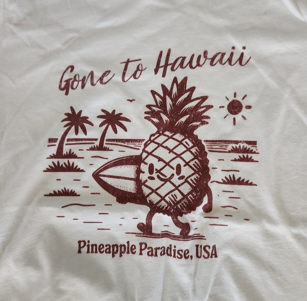 Passport White Tee with Maroon Script Graphic